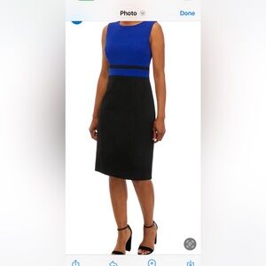 KASPER-Black and Blue Sleeveless form fitting dress. Size 14P